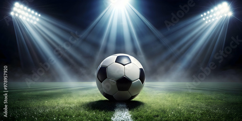 Football or Soccer with spotlight and fade-out shadow in the dark background. Sport and game concept, football, soccer photo