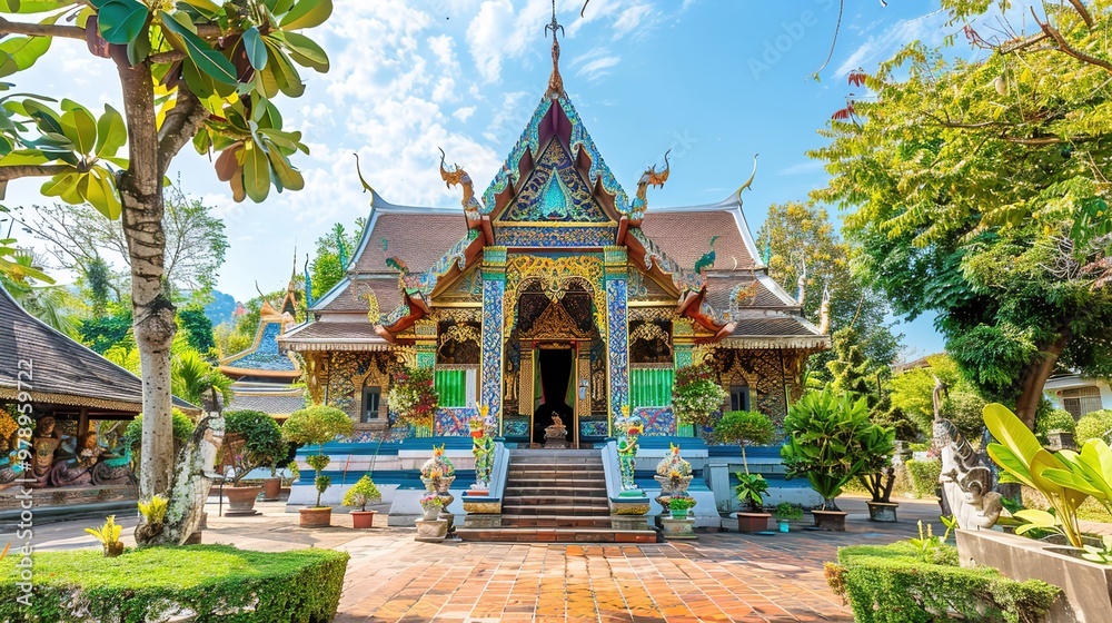 Naklejka premium Thailand temple wallpaper