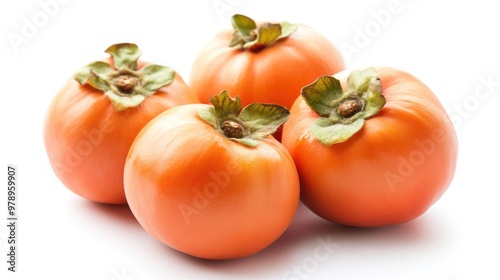 Four Ripe Persimmons on a White Background