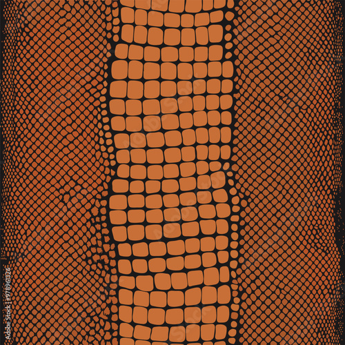 Detailed close up of brown and orange crocodile skin texture pattern