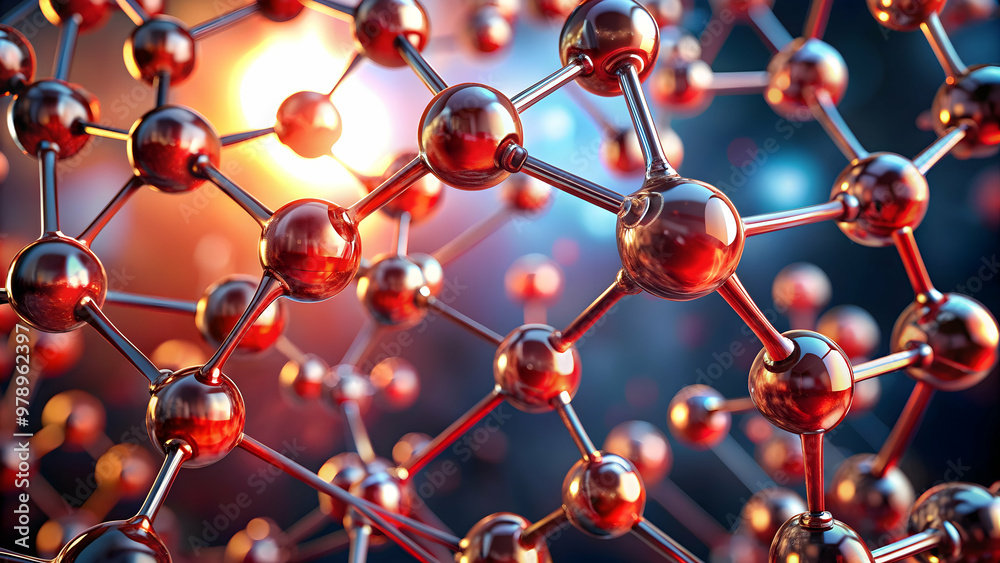 Abstract molecular structure with shiny red light, science, chemistry, biology, technology, abstract, macro, close-up, organic Abstract molecular structure with shiny red light, science, chemistry, biology, technology, abstract, macro, close-up, organic