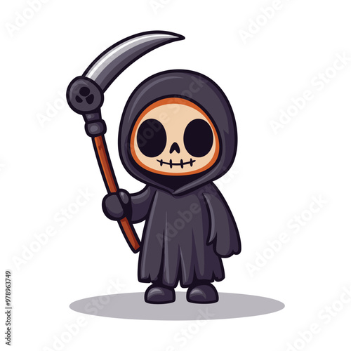 Cute Grim Reaper Halloween Vector Design Element, Halloween Grim Reaper Clipart.