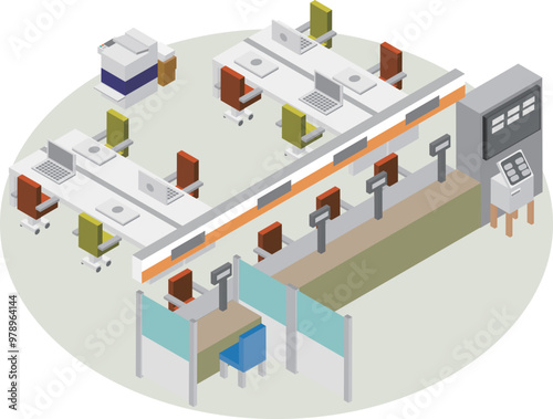 アイソメトリックな役所の窓口の内観のイメージ素材