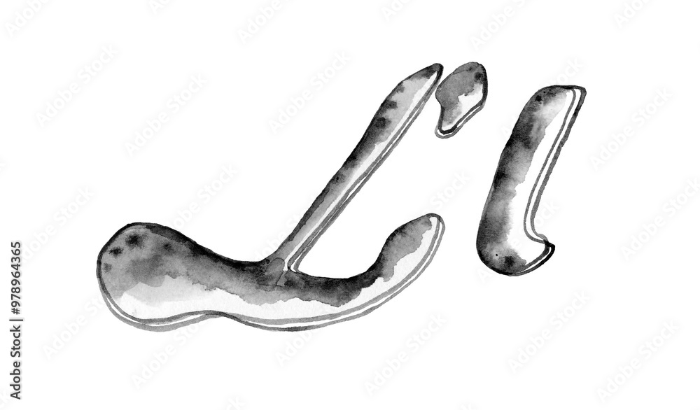 Fototapeta premium Black and white watercolor illustration of uppercase and lowercase 'L l,' showcasing gentle gradients and a hand-painted look. Ideal for modern branding, creative design, and typography projects.