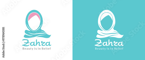 hijab logo template for headdress boutique or muslim store. with line art design style