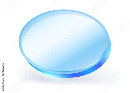 Blank blue oval glass template. 3D vector illustration isolated on white background. For graphic design, UI, UX design.