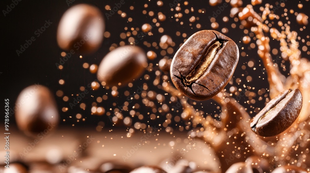 Coffee Bean Splash   Roasted Coffee Beans in Motion