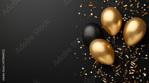 Elegant Gold and Black Balloon Celebration on Dark Background