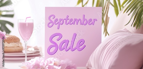 Pastel-themed September Sale Sign Surrounded by Pink Decor. photo