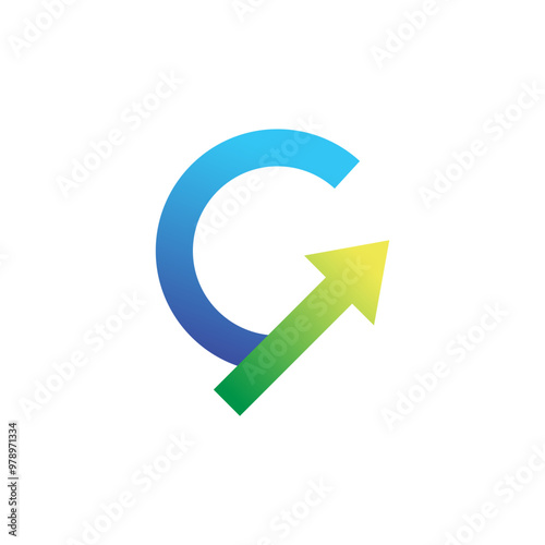 Simple letter G logo design with an arrow on the side pointing up.