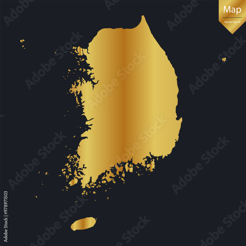 Abstract - High Detailed Gold Map of South Korea. Vector illustration eps10.	
