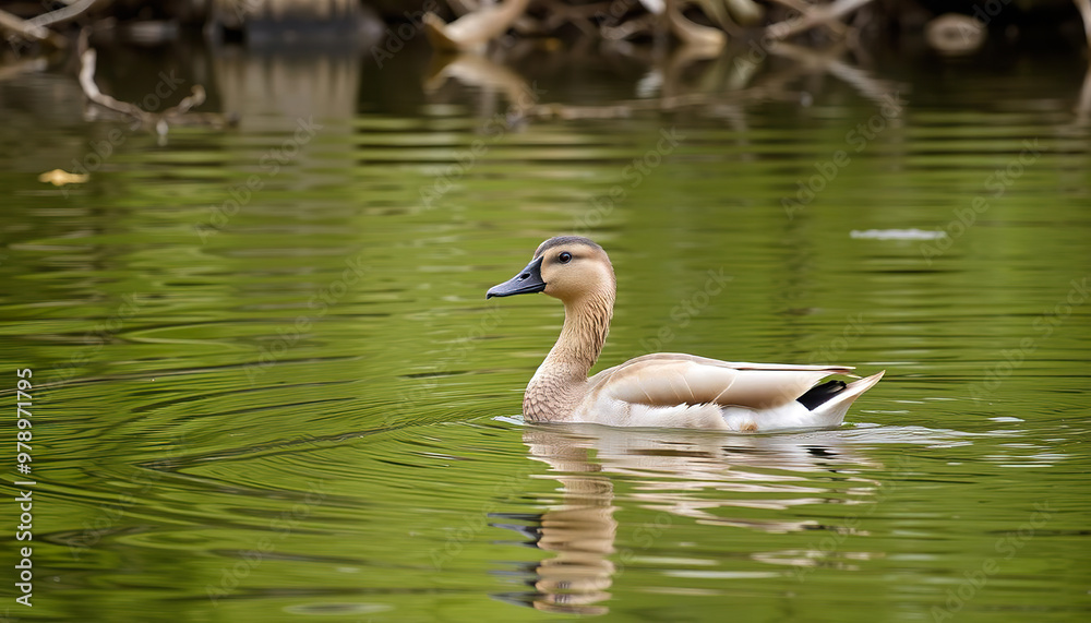 Duck Swimming with Ripples on a Still Pond Duck Swimming with Ripples on a Still Pond