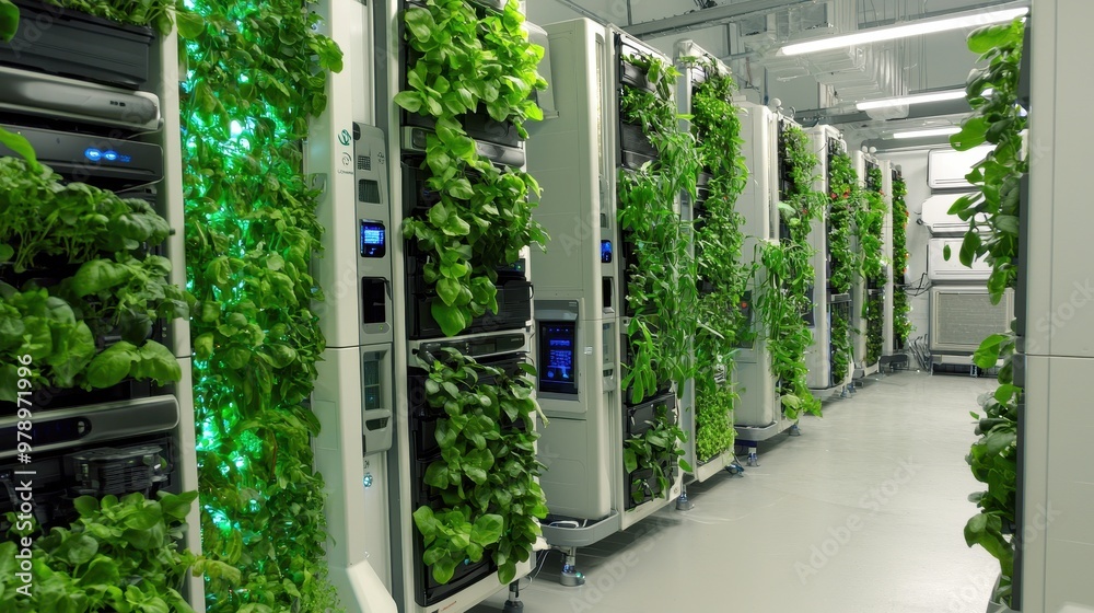 Fototapeta premium Indoor Vertical Hydroponic Farming System with Green Plants