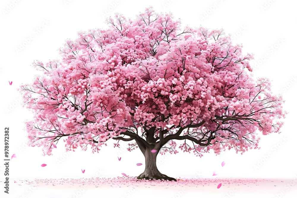Sakura tree with pink blossoms stands alone against a white background Sakura tree with pink blossoms stands alone against a white background