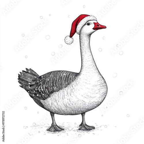 Festive Fowl: A Whimsical Christmas Goose in a Santa Hat