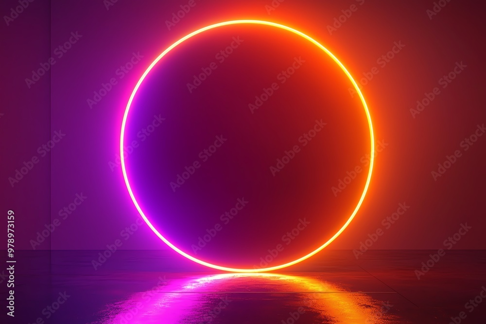 Blank neon circle, glowing orange and purple, 3D illustration Blank neon circle, glowing orange and purple, 3D illustration