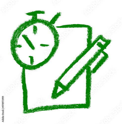 Test Paper Pen And Chronometer School Related Icon Crayon Chalk Drawing