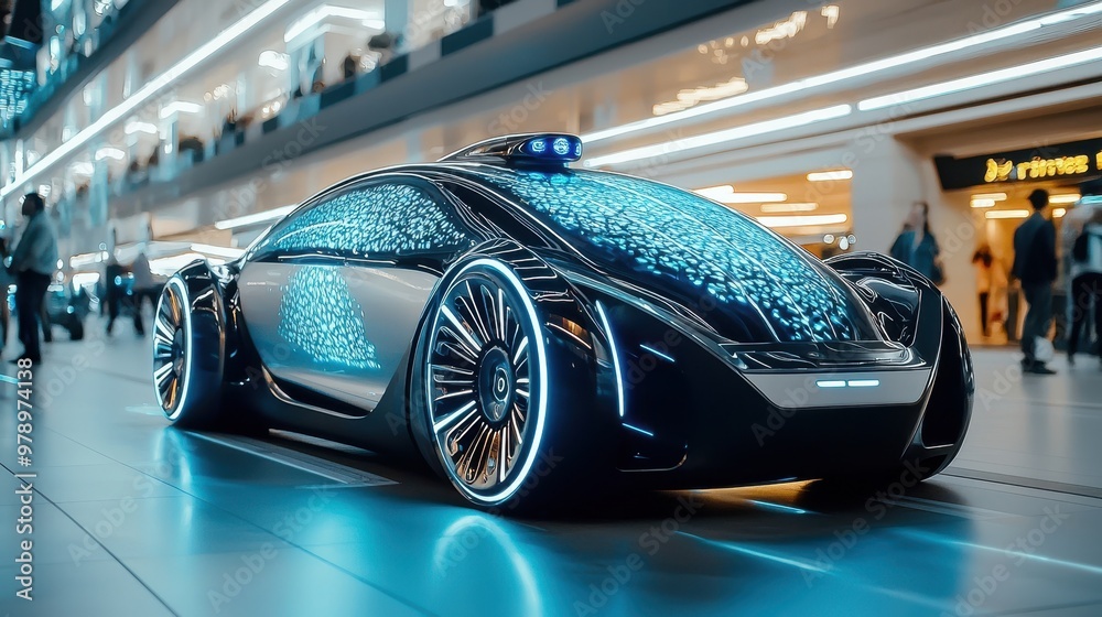 Futuristic Electric Car in Modern Urban Setting Futuristic Electric Car in Modern Urban Setting