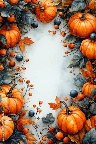 Wallpaper Mural Autumnal composition with pumpkins and foliage, perfect for Thanksgiving and Halloween invitations, greeting cards, and menus. With ample copy space. Torontodigital.ca