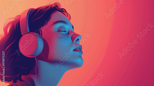 Background lo-fi art, women with headphones Purple Theme photo