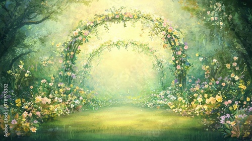 Magical Flower Archway In A Sunlit Forest
