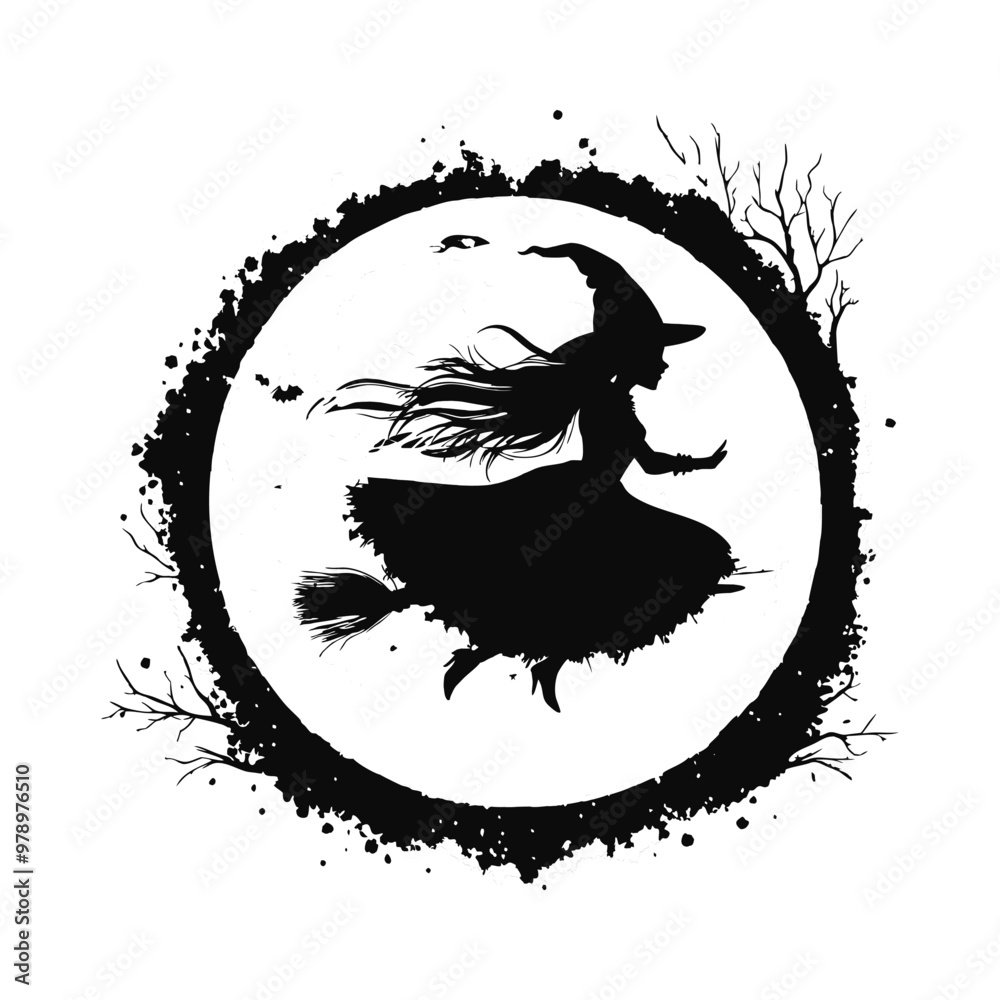 Obraz premium Witch Flying Vector Design Halloween Clipart