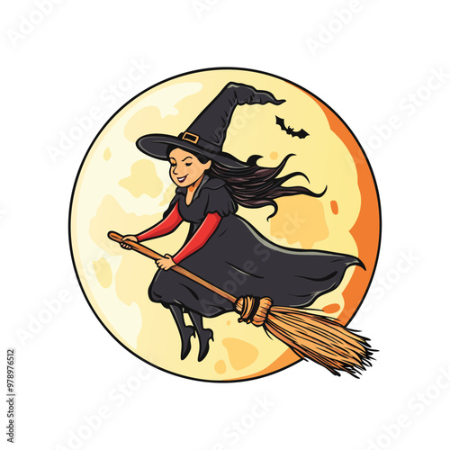 Witch Flying Vector Design Halloween Clipart