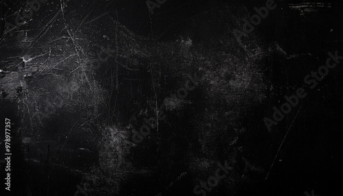 Black grunge scratched background, old film effect, dusty scary texture; dark wallpaper design; modern artwork