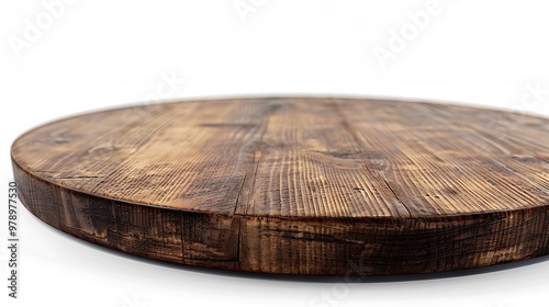 A beautiful round wooden surface with a circular pattern on white background