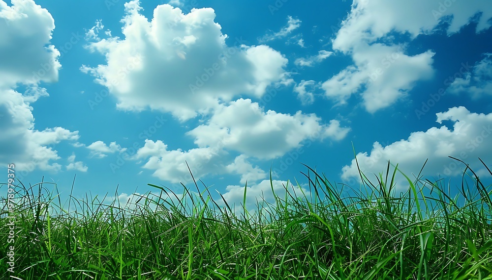 Fototapeta premium Green grass field under the sun