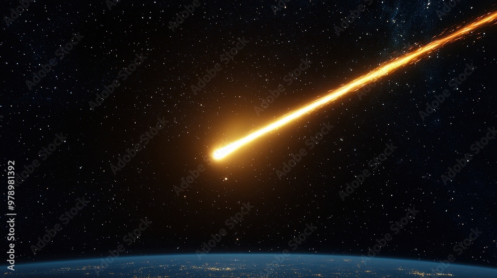 Burning Meteorite Over Earth From Space Burning Meteorite Over Earth From Space