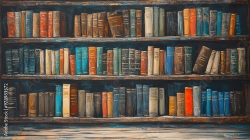 小さい本棚の油絵_3