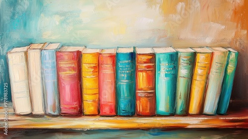 小さい本棚の油絵_2