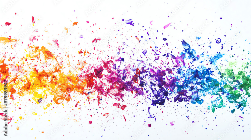 Obraz premium Abstract colorful paint splatter background with rainbow colors on white.