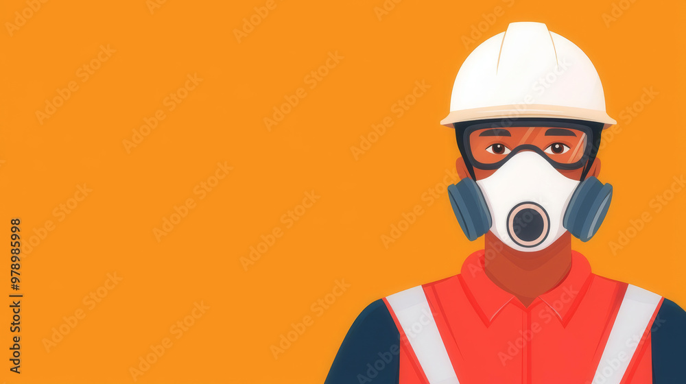 Worker wearing respirator mask in dusty environment, flat design illustration Worker wearing respirator mask in dusty environment, flat design illustration