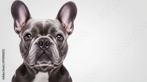 Adorable French Bulldog Puppy Close Up Portrait with Copy Space