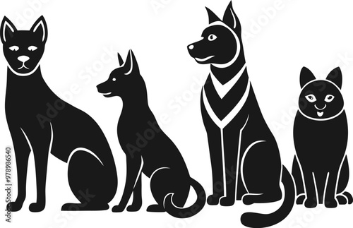 Vector hand drawn cat silhouette set illustration photo