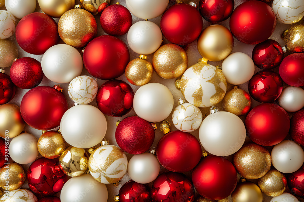 New Year background made from red, gold and white Christmas balls. New Year background made from red, gold and white Christmas balls.