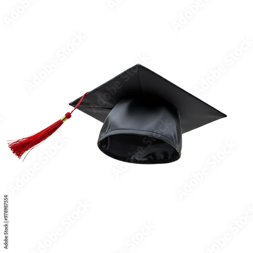 graduation cap flying in the air. png isolated background. transparent background