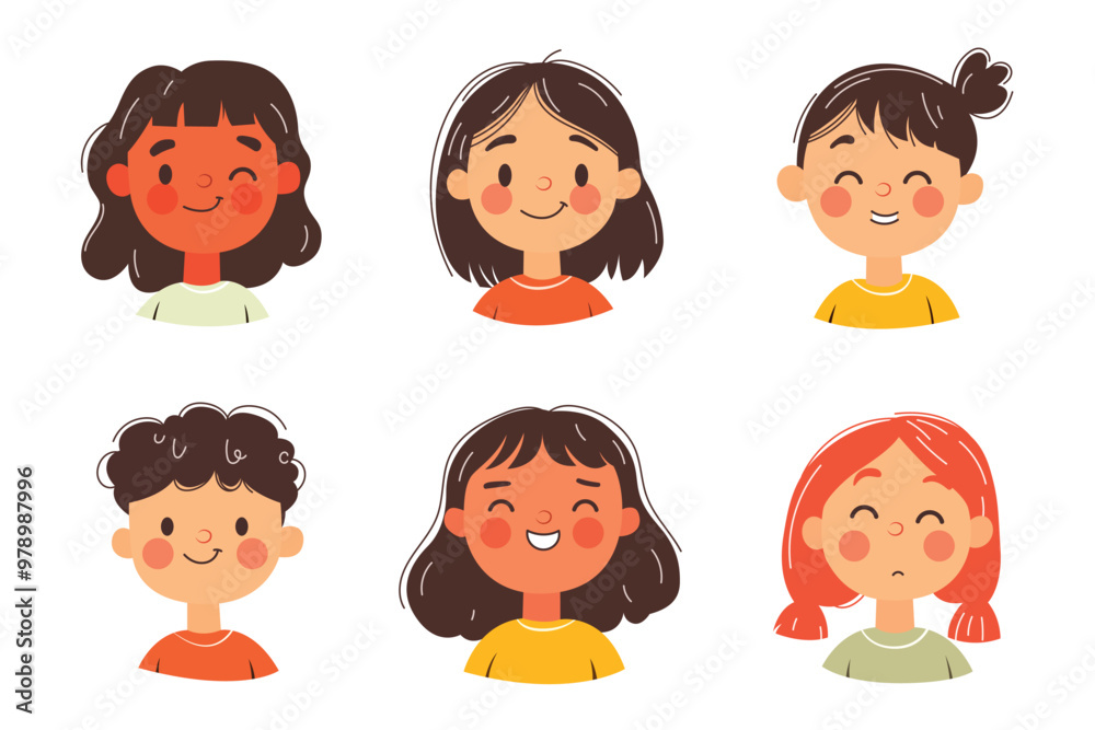 Cartoon children's faces vector set isolated on white Cartoon children's faces vector set isolated on white