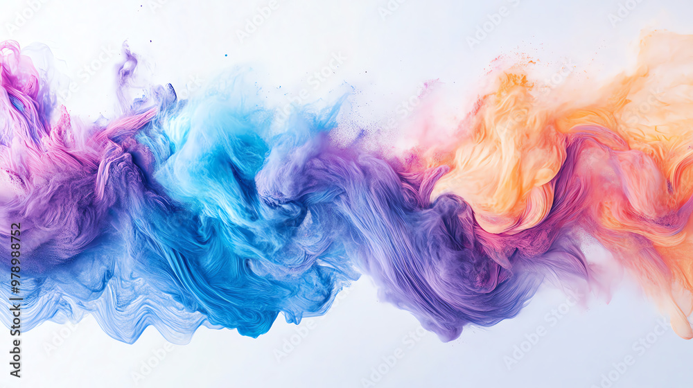 Fototapeta premium Abstract colorful smoke waves flowing on a white background.
