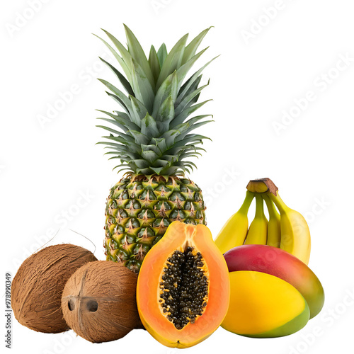 Set of tropical fruits. png isolated background. transparent background