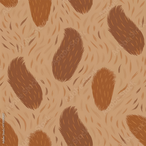 Seamless animal fur pattern with irregular brown spots on a beige background