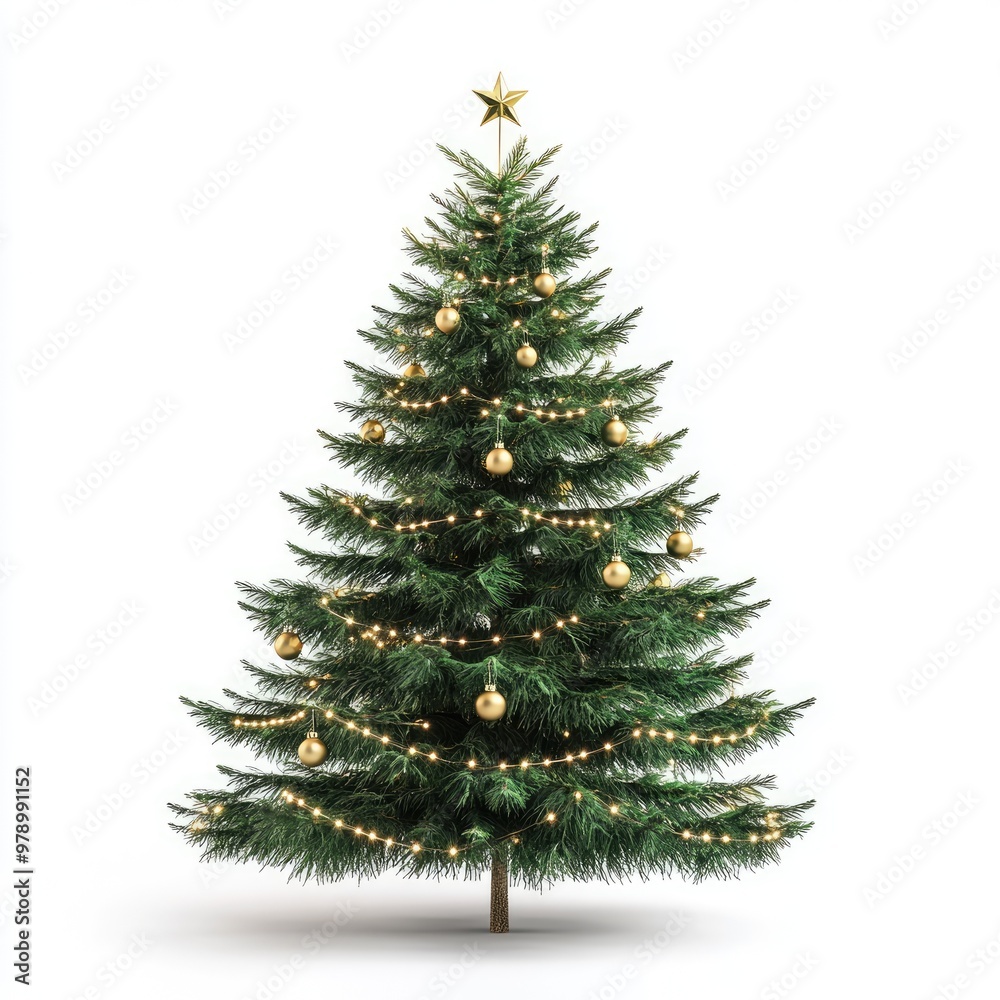 beautiful decorated New Year, Christmas Tree Isolated on White Background beautiful decorated New Year, Christmas Tree Isolated on White Background