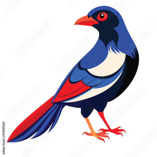 red billed blue magpie birds color vector file 