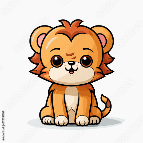 Lion hand-drawn kids comic illustration. Cute vector doodle style cartoon illustration.