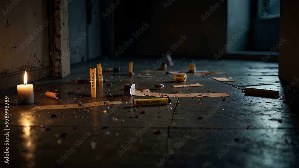 Forensic Evidence Markers in a Dimly Lit Room – Crime Scene Photography Forensic Evidence Markers in a Dimly Lit Room – Crime Scene Photography