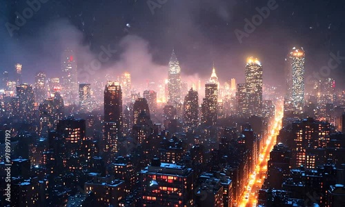 Snowy Night in New York City