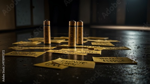 Forensic Evidence Markers in a Dimly Lit Room – Crime Scene Photography photo