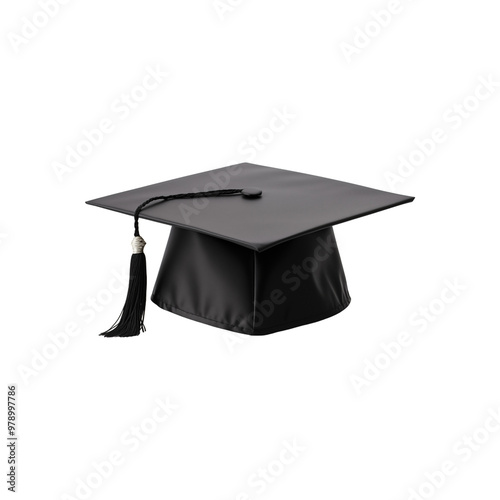A black graduation cap with a gold tassel symbolizes achievement. Suitable for graduation designs, invitations, and educational concepts. Generative AI